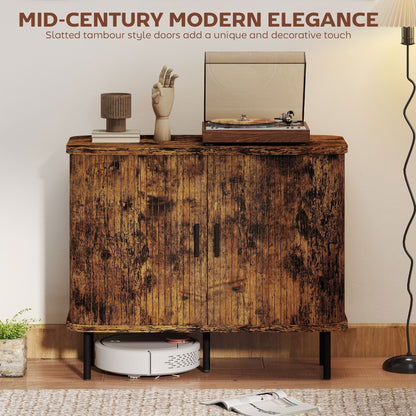 HOMCOM Mid-Century Sideboard Cabinet, Nightstand, Accent Console with Tambour Doors, Rustic Brown