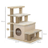 PawHut Adjustable Cat Steps, with House & Hanging Toy Ball - Beige