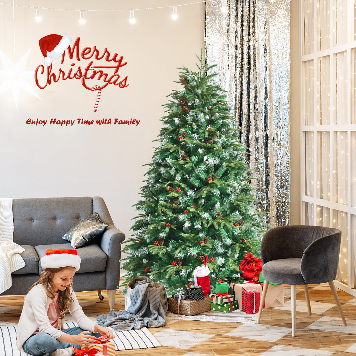 5/6 Feet Artificial Christmas Tree with LED Lights and Tips-6 ft