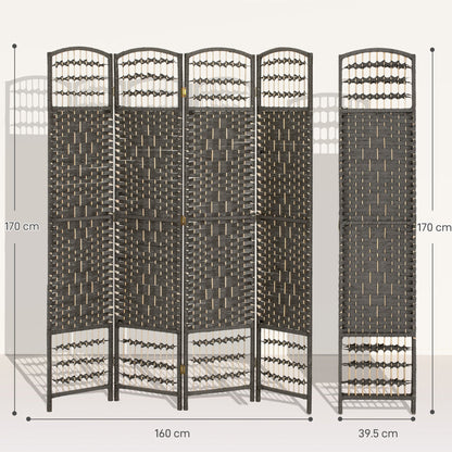 HOMCOM 4 Panel Folding Privacy Screen, Room Divider with Pine Wood Frame for Living Room and Office, Dark Grey