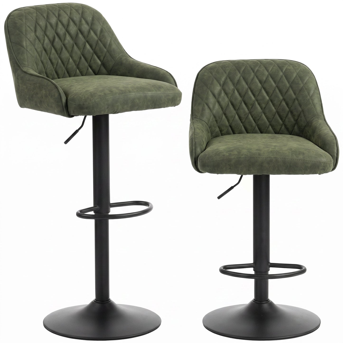 HOMCOM Bar Stools Adjustable Swivel Kitchen Chairs with Backrest Set of 2 for Kitchen Island Dark Green
