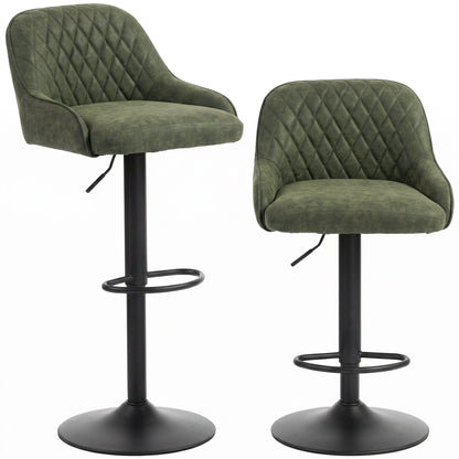 HOMCOM Bar Stools Adjustable Swivel Kitchen Chairs with Backrest Set of 2 for Kitchen Island Dark Green