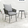 Outsunny 3-Piece Rattan Bistro Set, Garden Table and Chairs with 4 Cushions, Patio Rattan Conversation Furniture Set for Balcony, Porch, Terrace, Grey