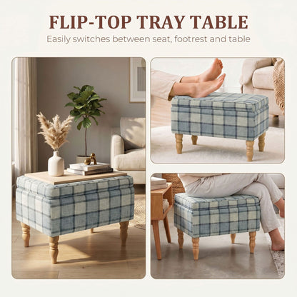 HOMCOM Linen Fabric Upholstered Footstool, Rectangular Storage Stool with Removable Top, Padded Seat and Hidden Space, Grey