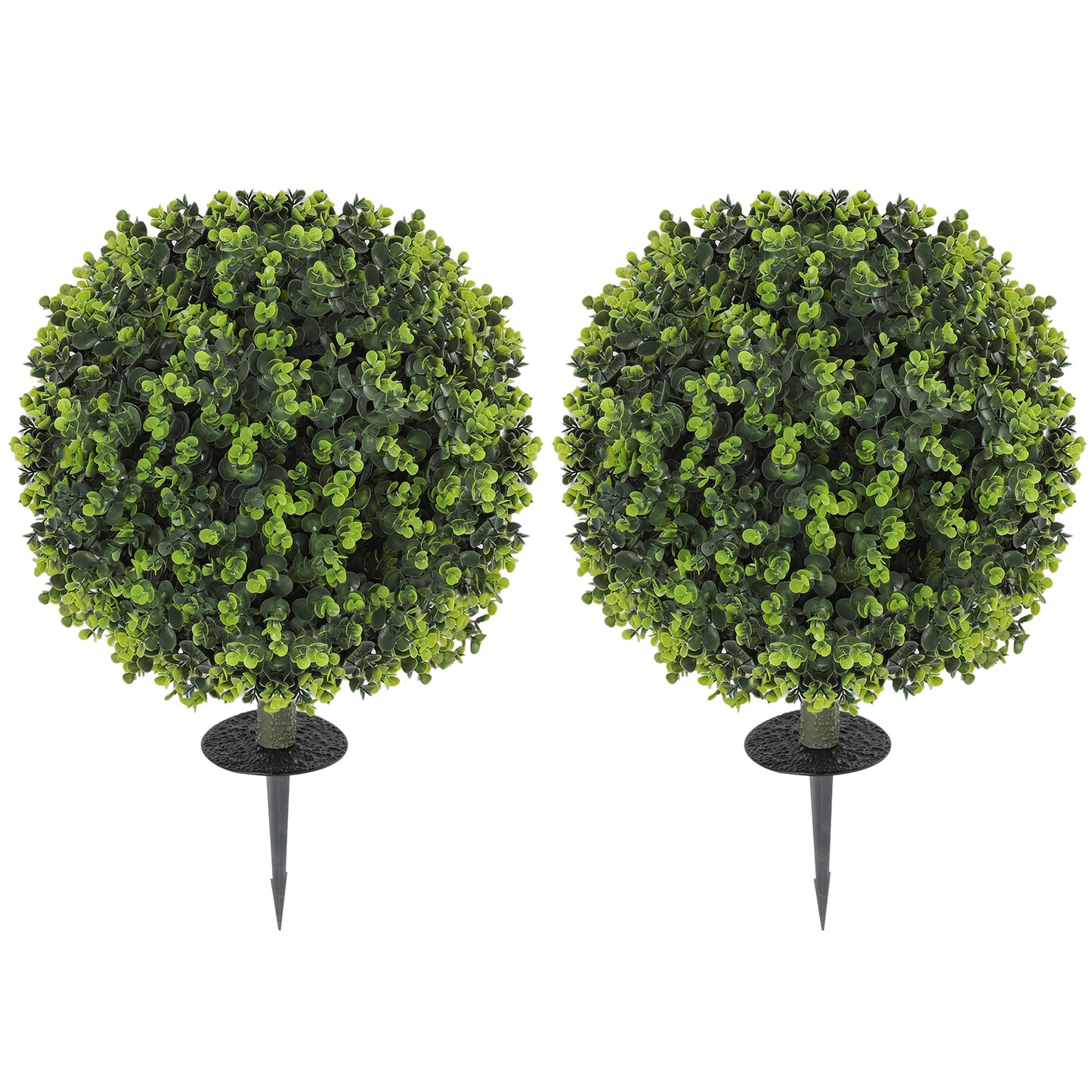HOMCOM Set of 2 40 cm Artificial Boxwood Topiary Ball Bush with Integrated Ground Stake, Eucalyptus Leaves, Indoor Outdoor UV Resistant Faux Greenery, Faux Plants for Garden, Porch, Balcony