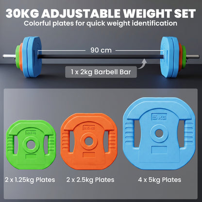 SPORTNOW 30 kg Adjustable Barbell Weights Set