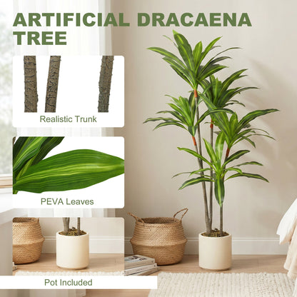HOMCOM 150cm Lifelike Fake Tree, Artificial Dracaena Tree with Bendable Trunks, Green