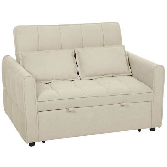 HOMCOM 2 Seater Sofa Bed in light brown, a compact sofa with two pillows and storage underneath