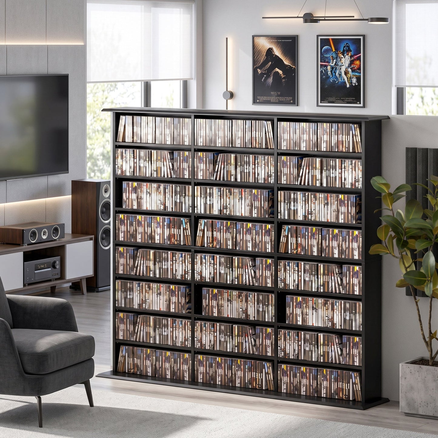 HOMCOM 1032 CD/594 DVD Storage Unit, Blu-ray Media Storage Shelf with 24 Compartments and 18 Adjustable Shelves, Black