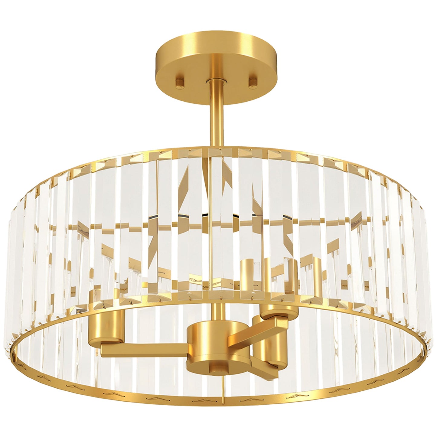 HOMCOM Crystal Ceiling Light Fixture, 39 cm Semi Flush Mount Modern Crystal Chandelier Ceiling Light for Living Room, Bedroom, Hallway, Dining Room, E14 Base 3-Lights, Bulbs Not Included, Gold Tone