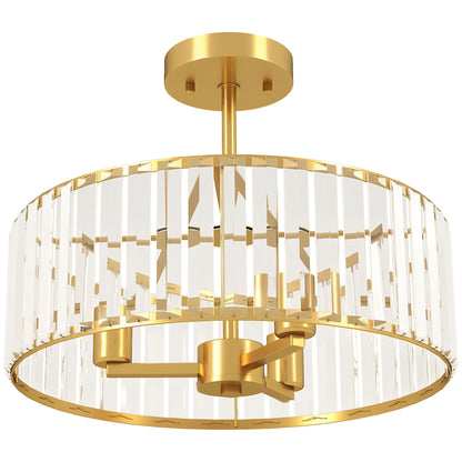 HOMCOM Crystal Ceiling Light Fixture, 39 cm Semi Flush Mount Modern Crystal Chandelier Ceiling Light for Living Room, Bedroom, Hallway, Dining Room, E14 Base 3-Lights, Bulbs Not Included, Gold Tone