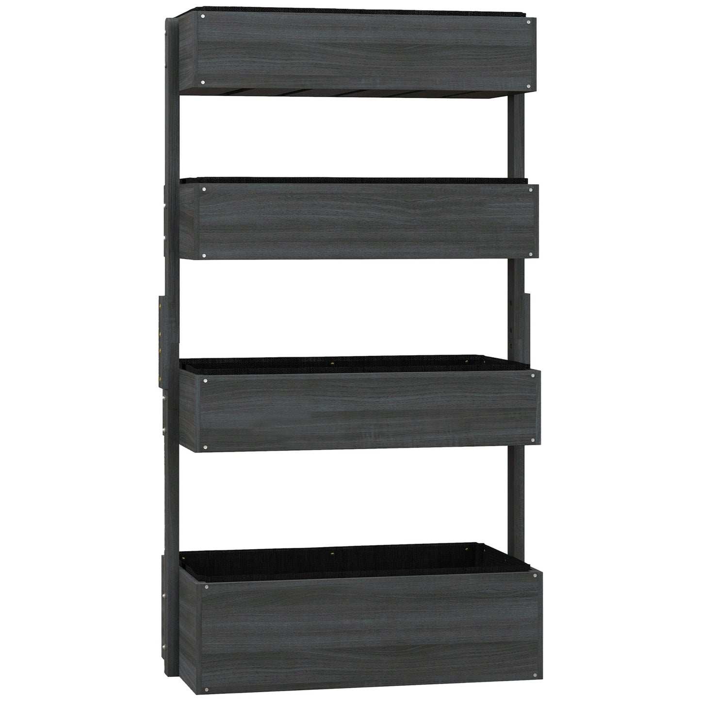 Outsunny Four-Tier Basket Wooden Plant Stand - Grey