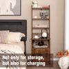 6-Tier Nightstand with Charging Station Tall with Shelf and Cabinet-Rustic Brown