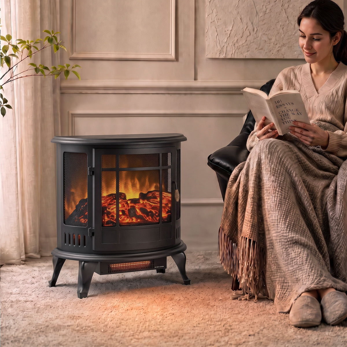HOMCOM Electric Fireplace Stove in Black