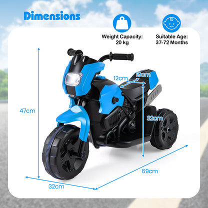 The kids electric motorbike shown with various dimension arrows and labels