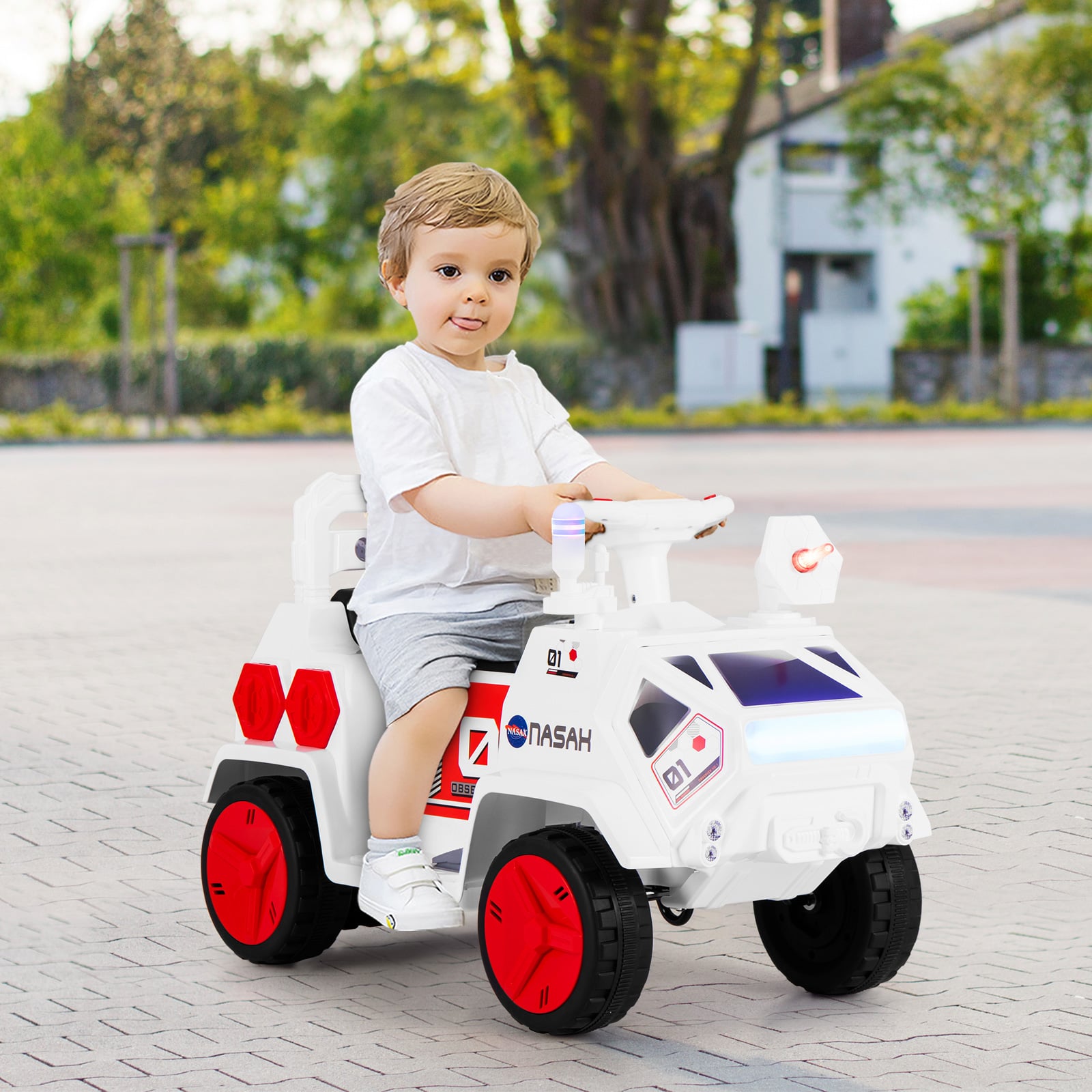 6V Kids Ride-on Car with Music with Radar and  Alarm Button-White & Red