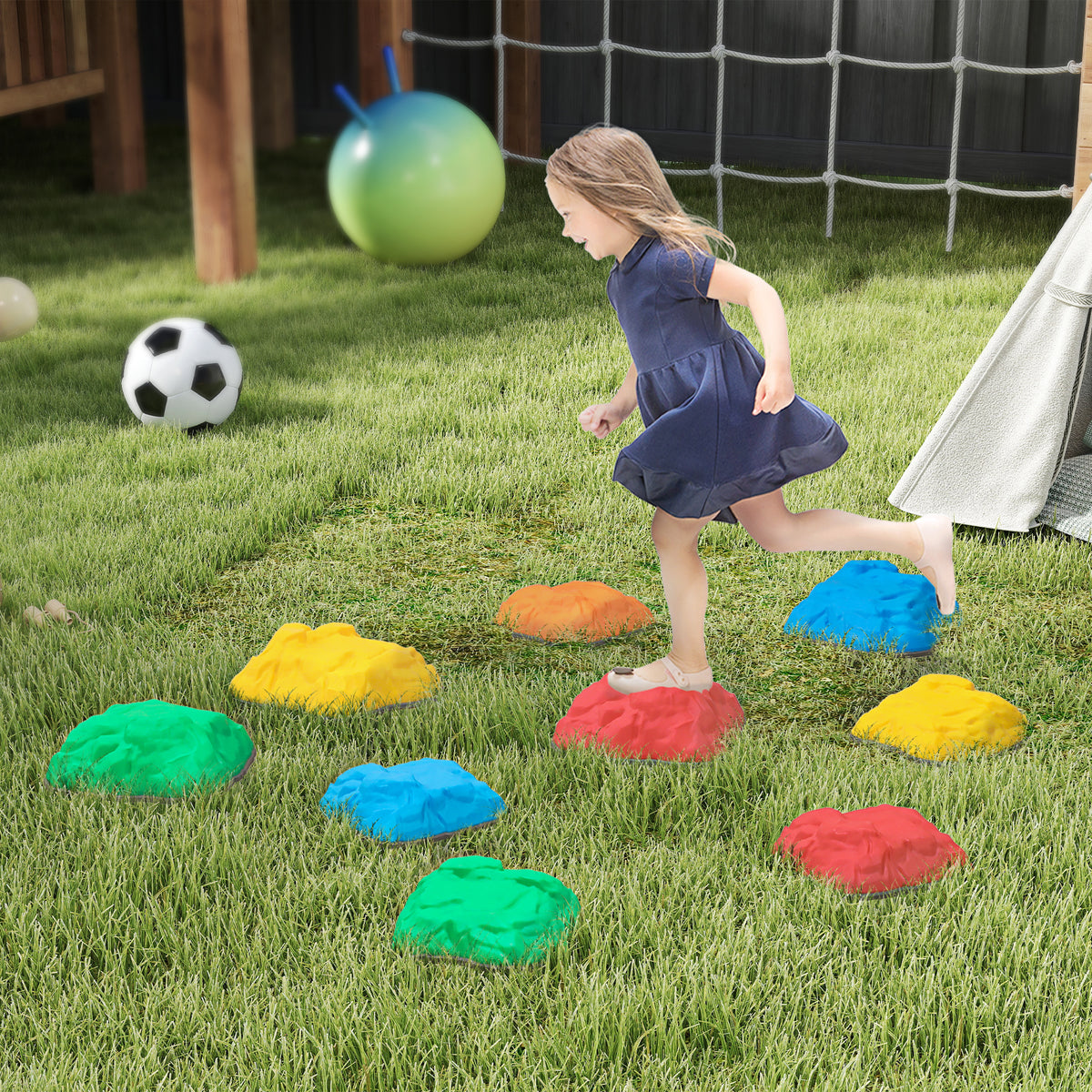 AIYAPLAY Balance Stepping Stones for Kids with Non-Slip Bottom in Multi Colour
