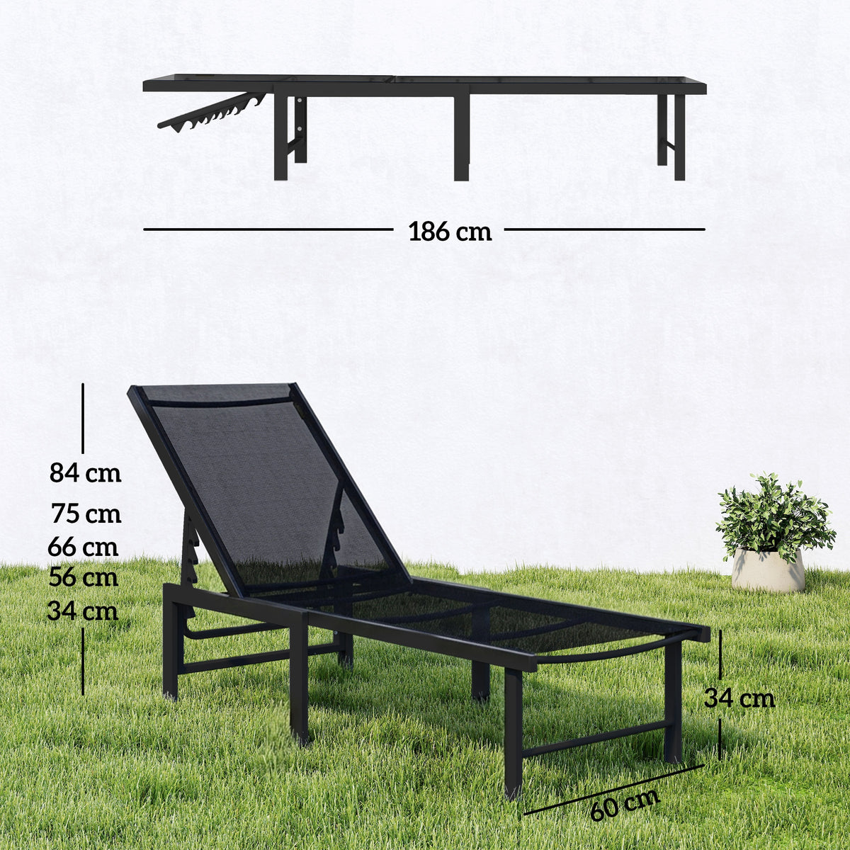 Outsunny Reclining Sun Lounger in Black