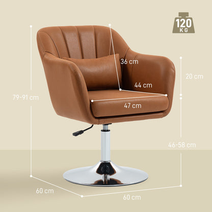 HOMCOM Swivel Accent Chair, Microfiber Cloth Tub Vanity Chair, Modern Armchair with Adjustable Height and Lumbar Support for Living Room Bedroom Salon Make up Room Dressing Table, Brown