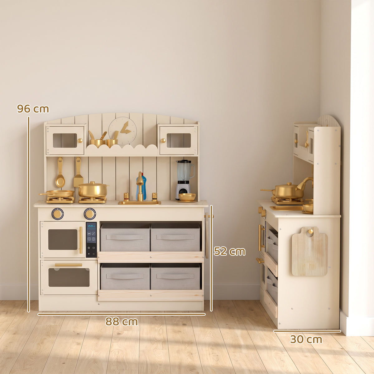 AIYAPLAY Kids Play Kitchen with Lights & Sounds in Cream