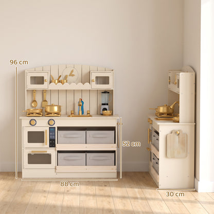 AIYAPLAY Kids Play Kitchen with Lights & Sounds in Cream