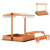 AIYAPLAY Kids Sand Pit with Lid, Wooden Sandpit with Canopy, Foldable Picnic Table, Bench Seats, Bottom Liner for Patio Garden