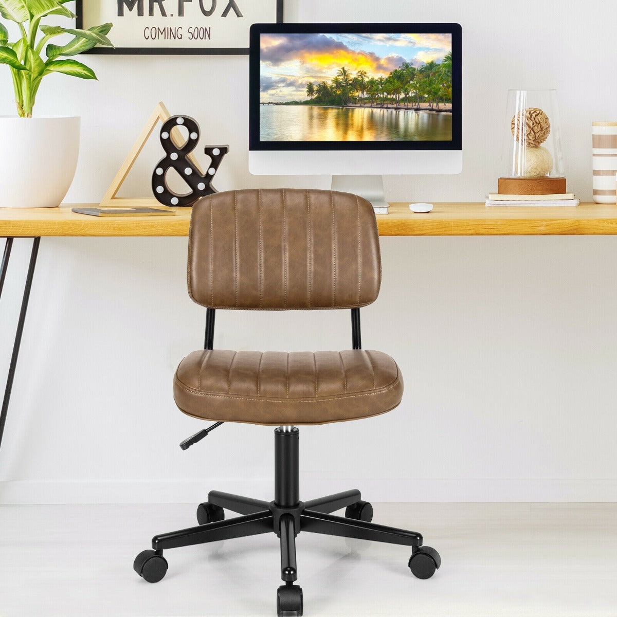 Adjustable Ergonomic Leisure Chair with PU Leather-Brown