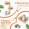 6 Pieces Cat Wall Furniture Set with Food Water Bowl and 3-step Cat Tree-Natural