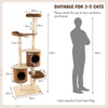 6-Tier Cat Tree Rubber Wood Cat Tower with Sisal Scratching Post-Brown