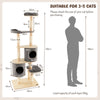 6-Tier Cat Tree Rubber Wood Cat Tower with Sisal Scratching Post-Grey