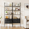 6-Tier Ladder Bookcase with 2 Drawers Wall-Mounted Bookshelf-Black