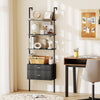 6-Tier Ladder Bookcase with 2 Drawers Wall-Mounted Bookshelf-Black