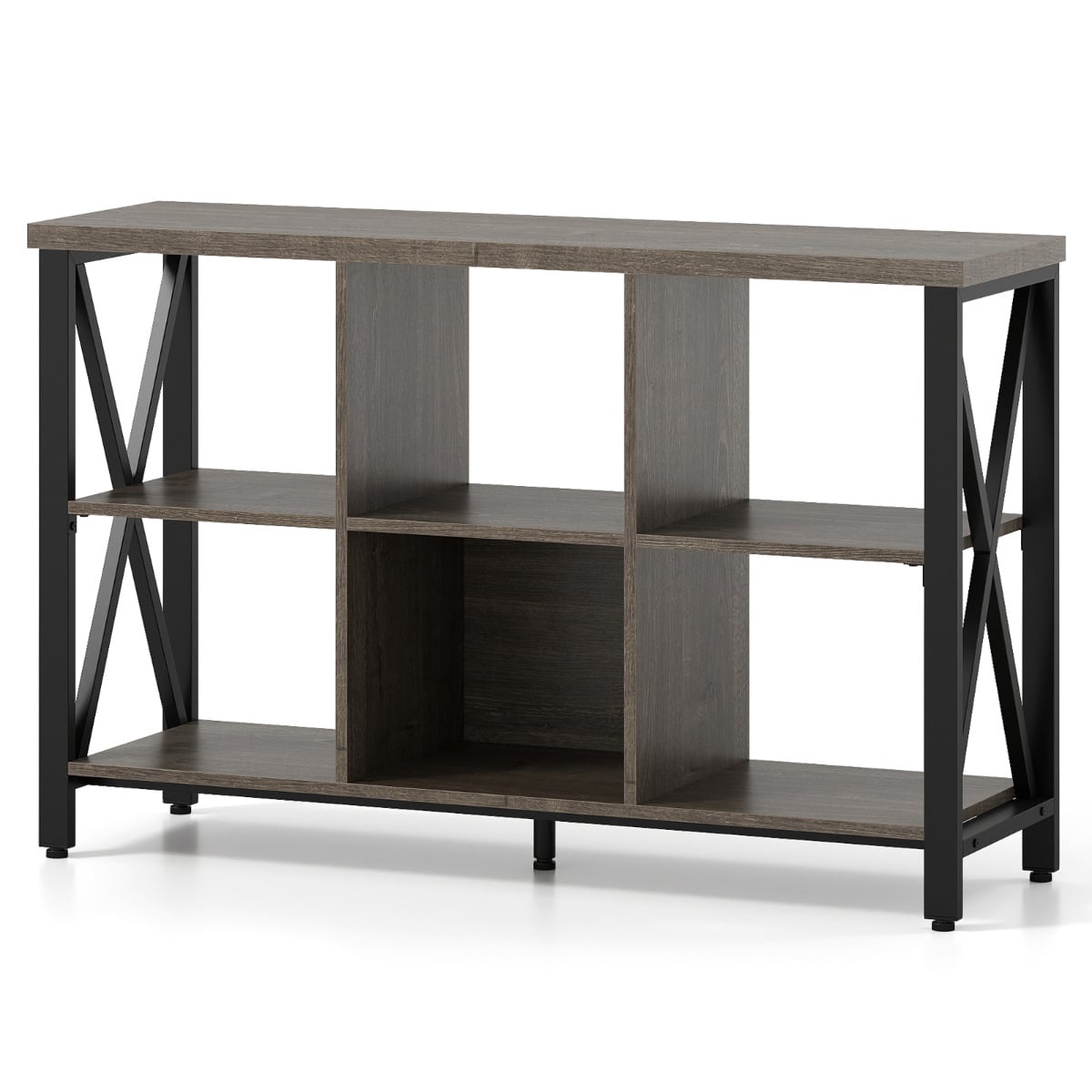 6-Cube Storage Organizer 120CM Wide Bookshelf with Open Compartments-Grey