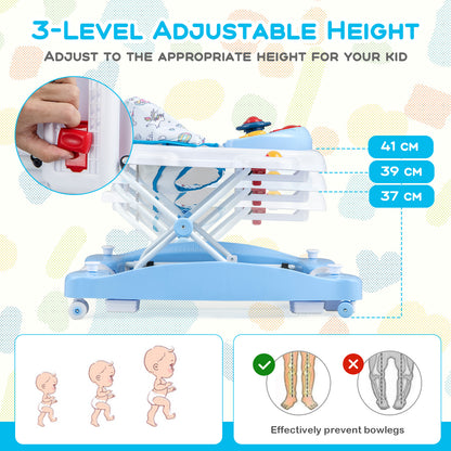 6 in 1 Adjustable Baby Walker Folding Baby Activity Center with Music Lights-Blue