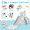 6 in 1 L-shaped Toddle Slide with Basketball Hoop and Telescope-Grey