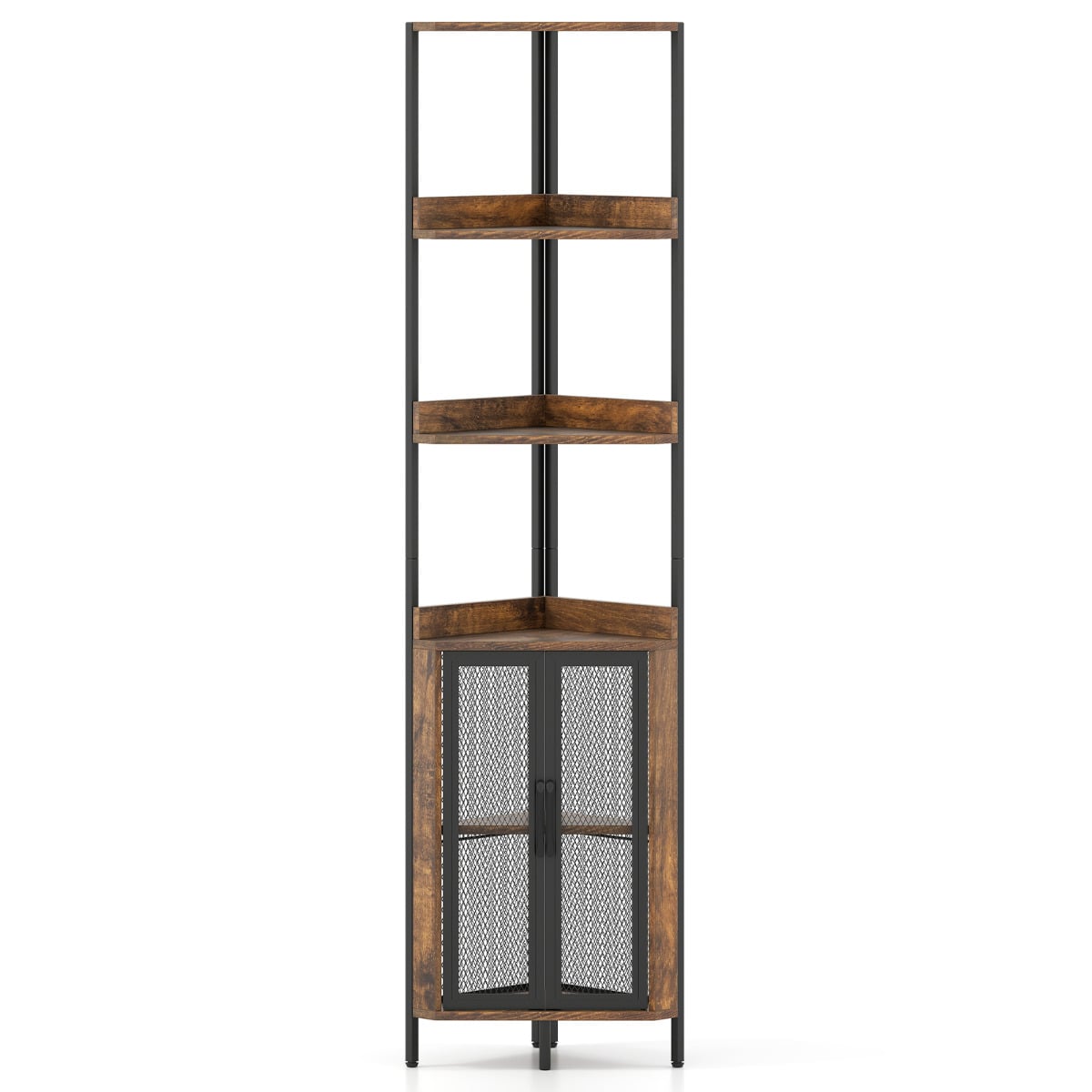 6-Tier Corner Shelf 170CM Tall Corner Bookshelf with Cabinet-Rustic Brown