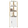 6-Tier Corner Storage Shelf with Door and Raised Edge Protection-White