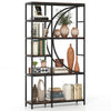 6-Tier Industrial Etagere Bookshelf with Open Storage Shelves and Arc-Shaped Design-Coffee