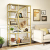 6-Tier Industrial Etagere Bookshelf with Open Storage Shelves and Arc-Shaped Design-White
