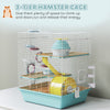 PawHut 3-Level Hamster Cage with Exercise Wheel, Water Bottle, Food Bowl, for Dwarf Hamsters, 34.5 x 27.5 x 41 cm, Blue