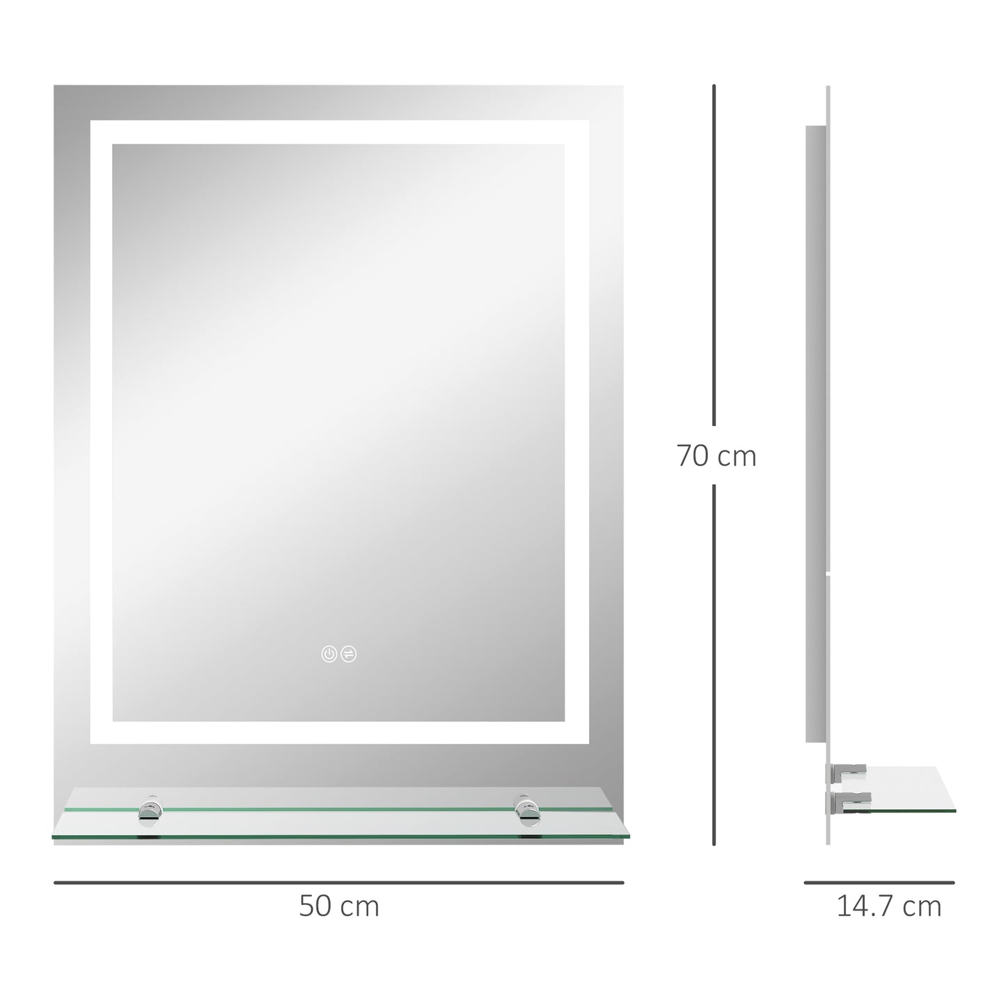 kleankin Large Vanity Mirror with Lights and Shelf, Illuminated bathroom Mirror with 3 Colour Brightness, Smart Touch, Anti-Fog