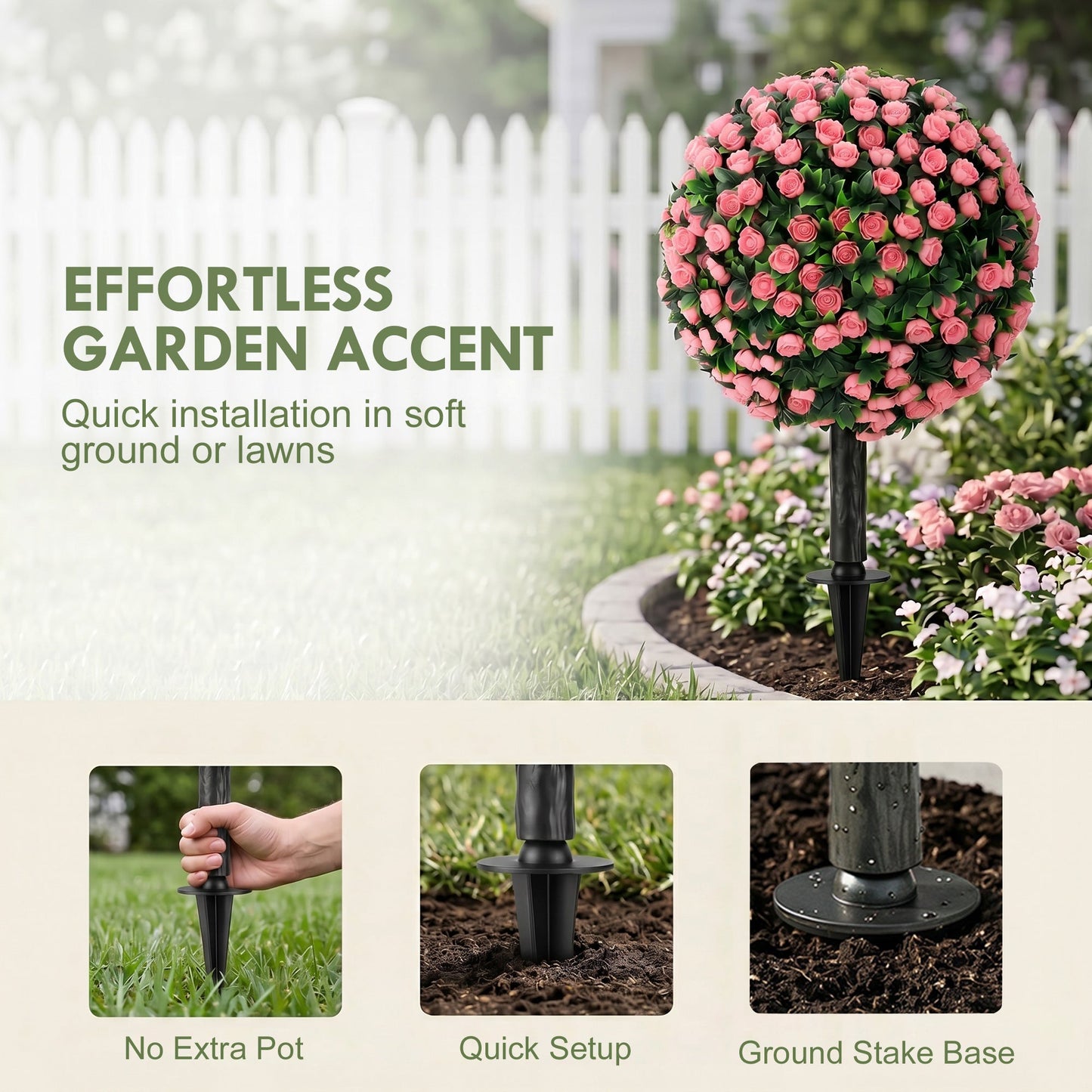 HOMCOM Artificial Rose Topiary UV Resistant, 2-Pack Fake Plants, 55 cm, Pink