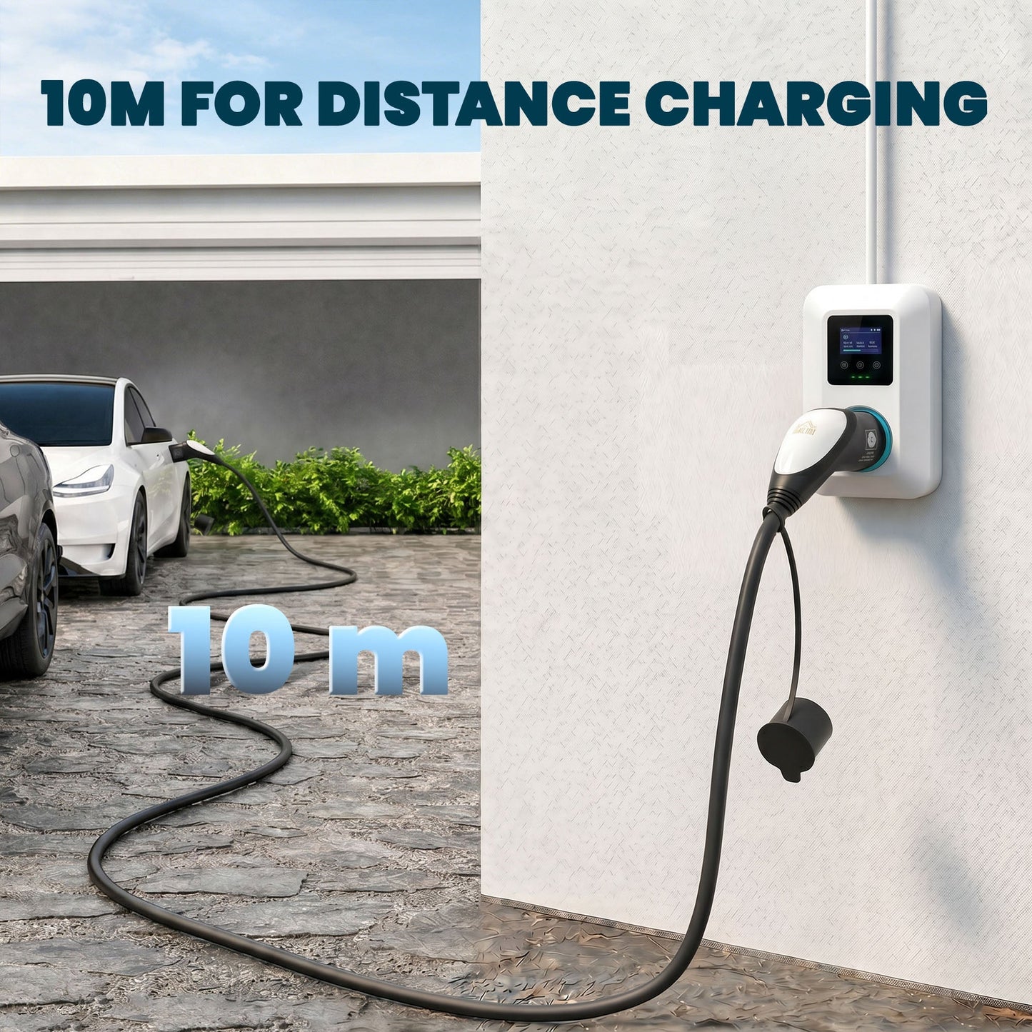 HOMCOM Type 2 EV Charging Cable, 7kW, 32A, Mode 3, 1-Phase, 10m Type 2 to Type 2 EV Extension Cable for EVs, PHEVs
