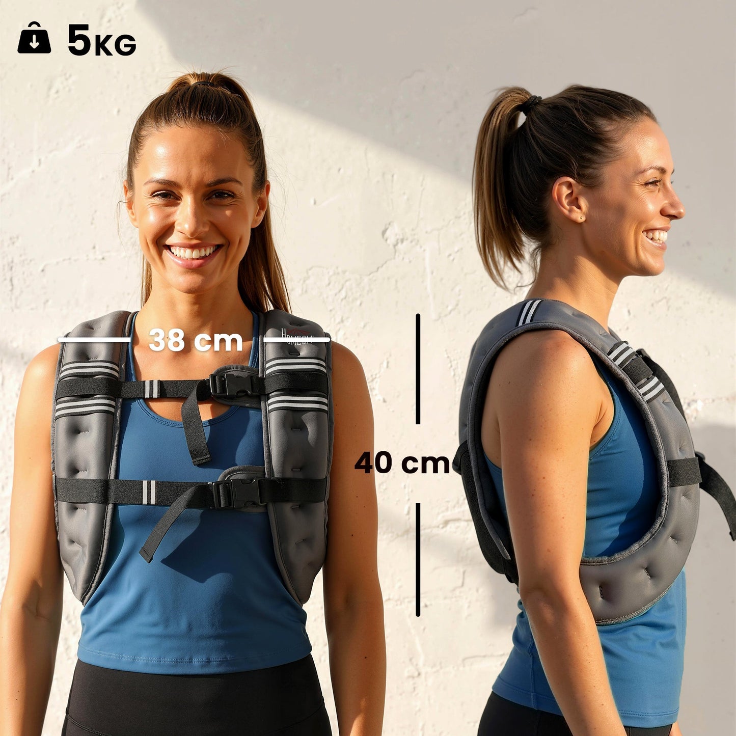 HOMCOM 5KG Weighted Vest, Running Weight Vest with Adjustable Strap, Convenient Pocket and Reflective Strips for Men and Women