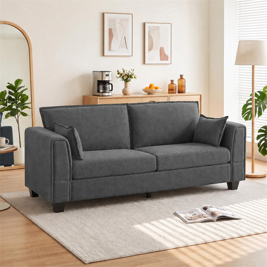 HOMCOM 3 Seater Sofa, Linen Upholstered Sofa Couch with Spring Cushions, Thick Padding, Wide Padded Armrests, Dark Grey