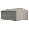 Outsunny 13 x 11ft Large Garden Shed, Mental Garden Storage Shed with Foundation Kit Ventilation & Doors, Light Grey