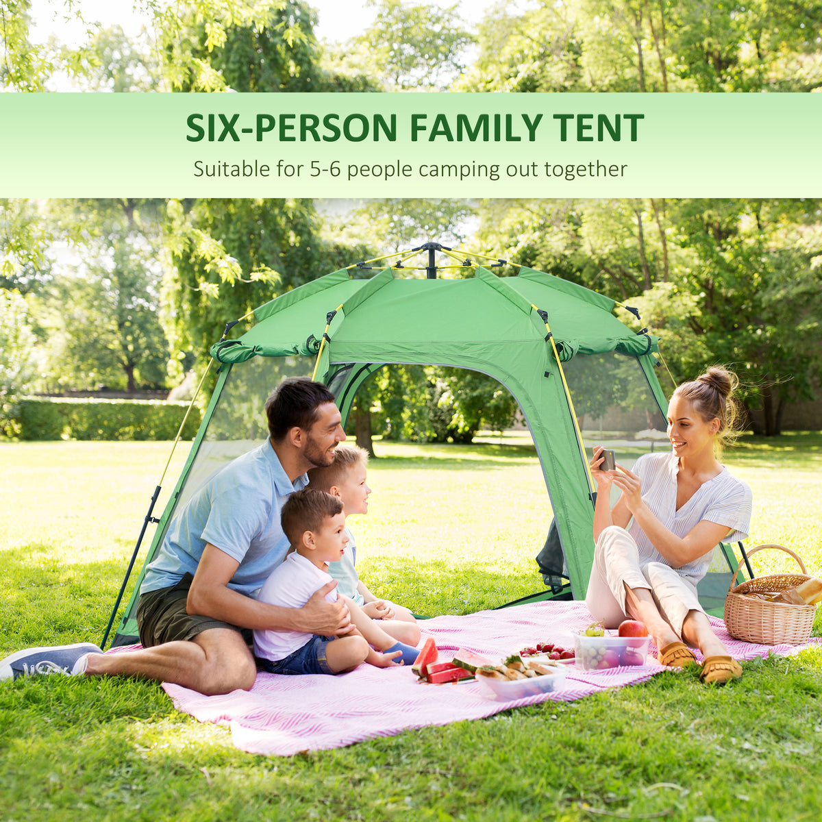 Outsunny 6 Person Pop Up Camping Tent in Green