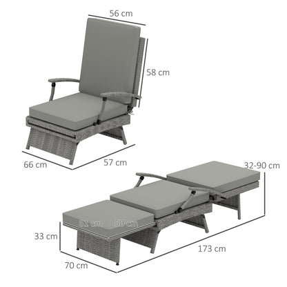 Outsunny 80° Reclining Rattan Lounger - Grey