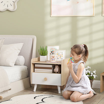 AIYAPLAY Kids Bedside Table in Natural Wood and White Drawer and Legs