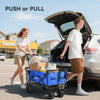 Outsunny Folding Trolley Cart Storage Wagon Beach Trailer 4 Wheels with Handle Overhead Canopy Cart Push Pull for Camping, Blue